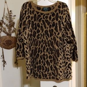 2X Lauren green label Leopard 3/4 sleeve sweater